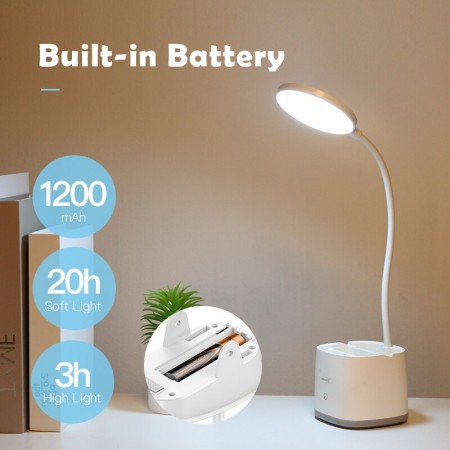 Rechargable desk lamp with pen holder.