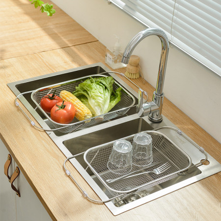 Extra Large Retractable Stainless Steel Kitchen Sink Drain Basket – Adjustable 37cm to 51.5cm_001022